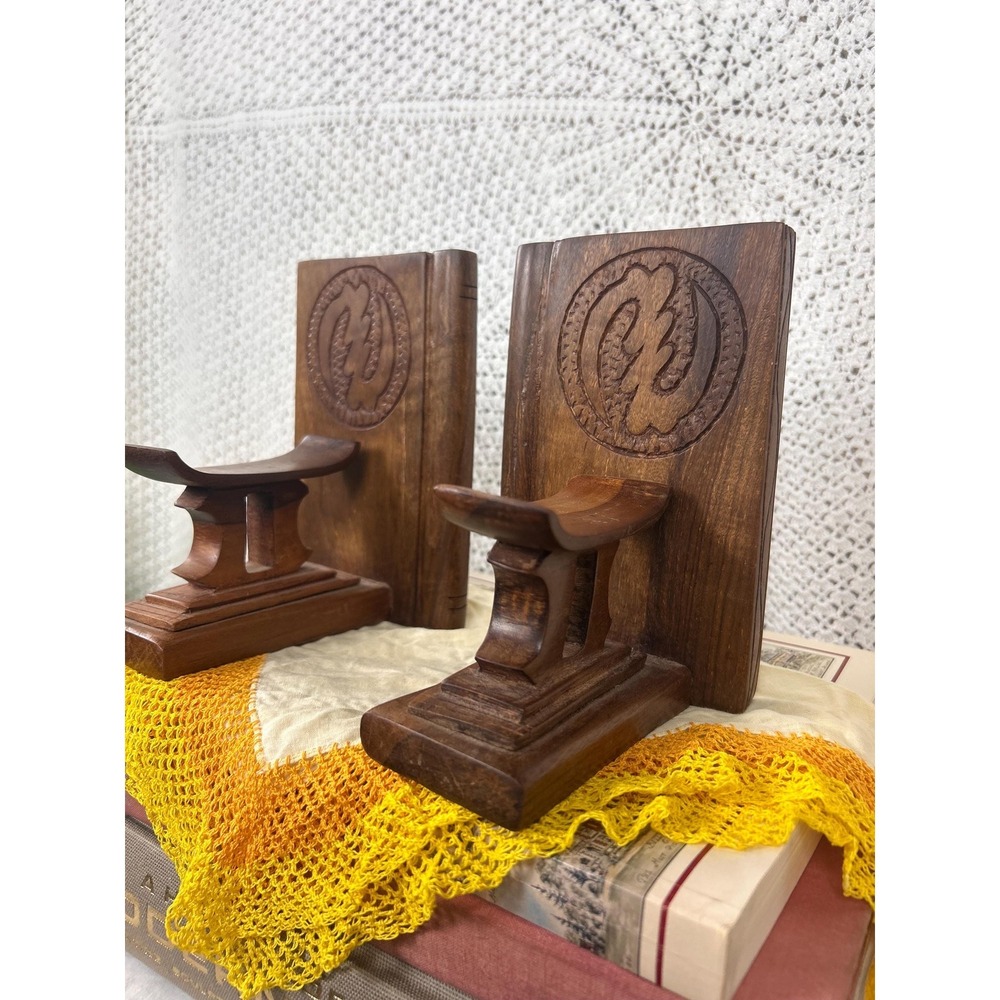 Mid Cenury Hand-Carved Ashanti Stool Bookends – Mid Century Decor
